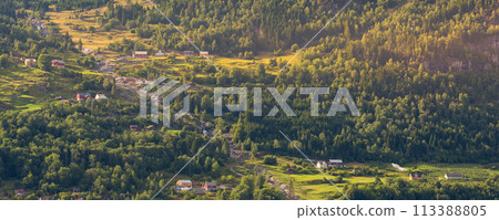Norway fjord village summer landscape 113388805