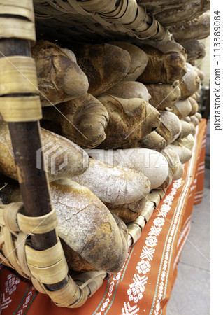 Detail of artisan and traditional bread, daily food, bakery Detail of artisan and traditional bread, daily food, bakery 113389084