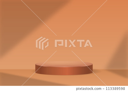 Soft glow on orange cylindrical podium. 113389598