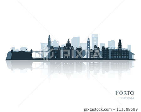 Porto skyline silhouette with reflection.  113389599