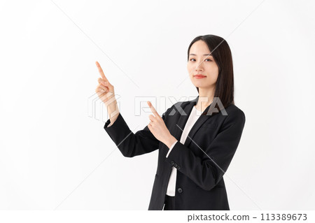 Business woman pointing, young woman Business woman pointing, young woman 113389673