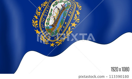 New Hampshire US state flag realistic independence day background. New Hampshire election banner in motion waving, fluttering in wind. Festive patriotic HD format template for independence day 113390180