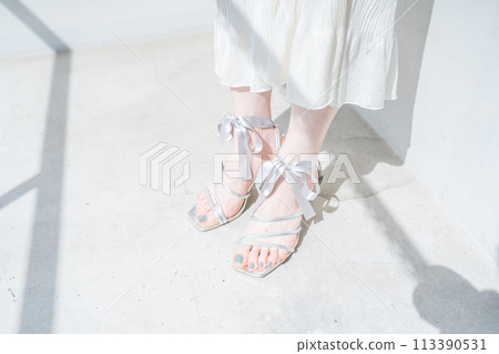 The feet of a woman wearing stylish sandals 113390531