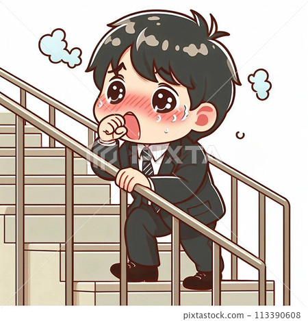 男子在樓梯上氣喘吁籲地跑 113390608