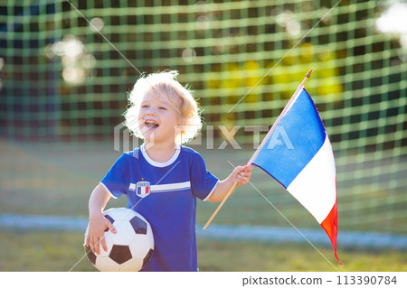 France football fan kids. Children play soccer. France football fan kids. Children play soccer. 113390784