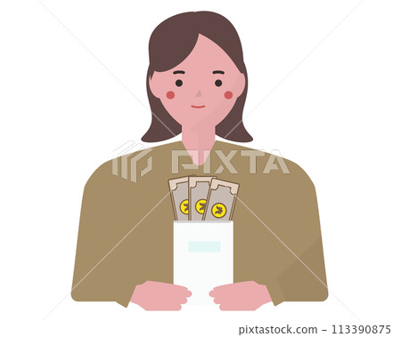 Woman taking money out of an envelope. Vector illustration Woman taking money out of an envelope. Vector illustration 113390875