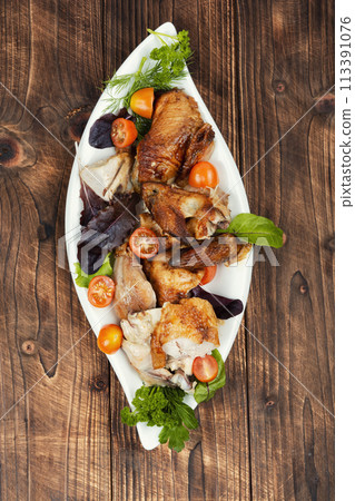 Roasting chicken marinated meat. Roasting chicken marinated meat. 113391076