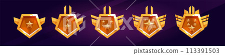 Gold game rank badge and level medal vector icon Gold game rank badge and level medal vector icon 113391503