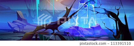 Magic portal in fantasy game landscape background Magic portal in fantasy game landscape background 113391510