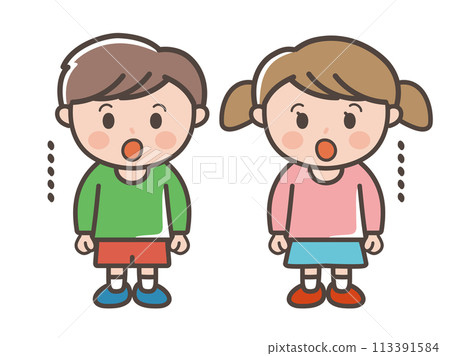 張開嘴的男孩和女孩的全身插圖（小學生、幼兒、兒童） 113391584
