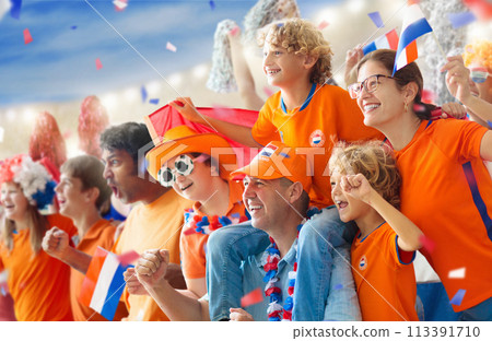 Netherlands football team supporter on stadium. 113391710