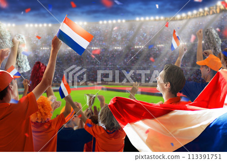 Netherlands football team supporter on stadium. 113391751