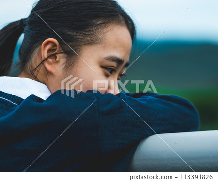 School life image of school life (high school student on the rooftop) 113391826