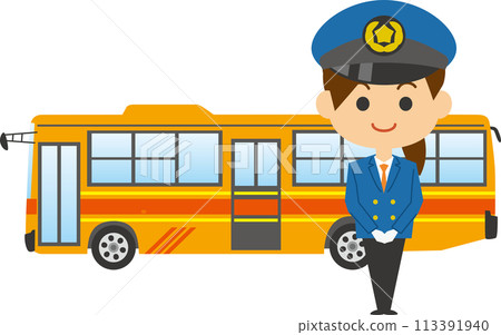 Female bus driver and bus image illustration 113391940