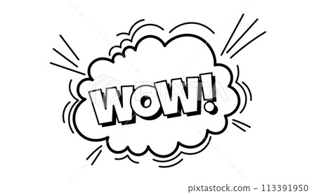 Pow comic bubble. Sound dialogue speech bubbles with word - WOW. Pop art expression in black and white color Pow comic bubble. Sound dialogue speech bubbles with word - WOW. Pop art expression in black and white color 113391950