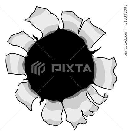 Bullet Hole Metal Paper Rip Gun Shot Through Wall Bullet Hole Metal Paper Rip Gun Shot Through Wall 113392099
