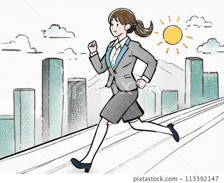 正在運行的女商人和商人 正在運行的女商人和商人 113392147
