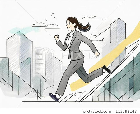奔跑的女商人與城市的形象 奔跑的女商人與城市的形象 113392148
