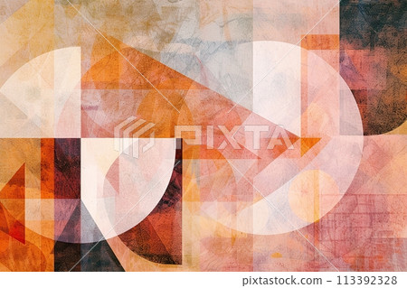 Abstract Geometry texture. Modern futuristic background with geometric shapes, triangles, circles, and squares. Light pastel colors. Suit for cover, poster, banner, website. Seamless geometric pattern 113392328
