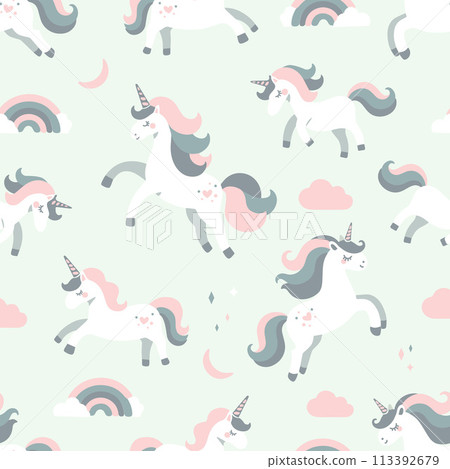Seamless pattern with cute unicorns 113392679