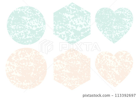 Simple shapes - circle, hexagon and heart with texture isolated on white background. Template for design. Vector illustration Simple shapes - circle, hexagon and heart with texture isolated on white background. Template for design. Vector illustration 113392697