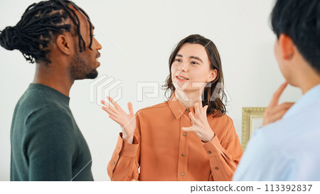 Multinational people standing and talking 113392837