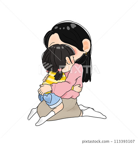 Parents and children hugging each other (mother and daughter hugging)_with main line 113393107