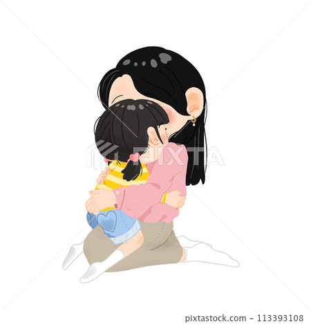 Parents and children hugging each other (mother and daughter hugging)_no main lines 113393108