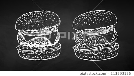 Chalk drawing of burger Chalk drawing of burger 113393156