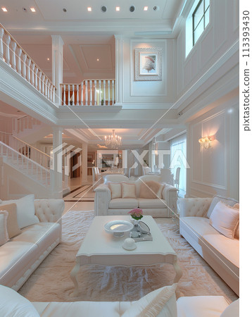 White double space living room with sofa and furniture. By generative Ai 113393430