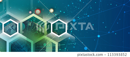 Geometric hexagon abstract background with simple polygonal elements. Medical, business, technology or science design. Vector Art. 113393852