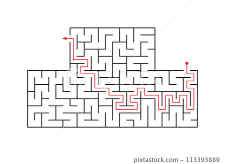Vector illustration. Puzzle game. Rectangular labyrinth with entrance and exit. Vector illustration. Puzzle game. Rectangular labyrinth with entrance and exit. 113393889