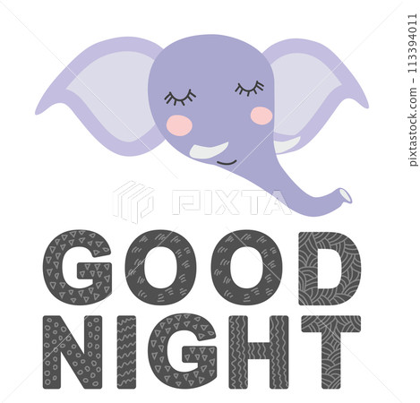 Cute face of an animal with lettering. Childish print for nursery in a Scandinavian style. baby posters, cards, clothes Cute face of an animal with lettering. Childish print for nursery in a Scandinavian style. baby posters, cards, clothes 113394011