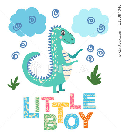 Scandinavian hand drawn illustration with dinosaur, dragon for greeting card, t-shirt, print, stickers, poster design Scandinavian hand drawn illustration with dinosaur, dragon for greeting card, t-shirt, print, stickers, poster design 113394040