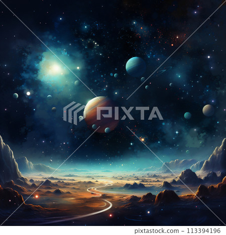 Space background, World collapse, Doomsday Scene Concept Illustration. 113394196
