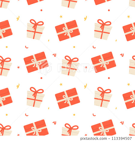 Gift boxes seamless pattern. Presents background. Vector illustration Gift boxes seamless pattern. Presents background. Vector illustration 113394507