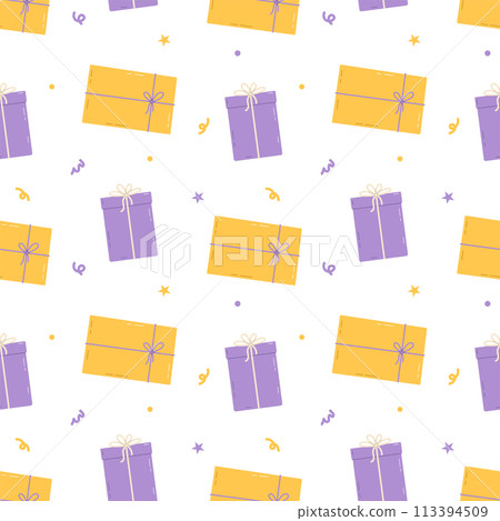 Presents seamless pattern. Gift boxes background. Vector illustration 113394509