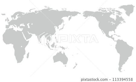 World map, continents gray, background white 113394558