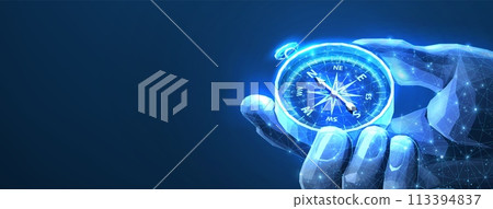 Compass in digital hand. business strategic... - Stock Illustration ...