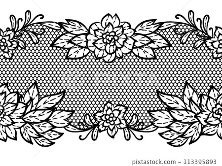 Lace pattern with flowers. Embroidery handmade decoration. 113395893