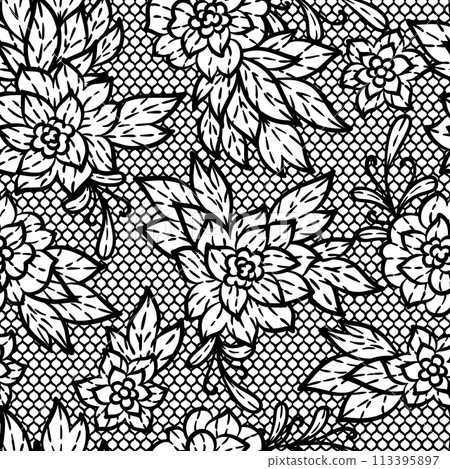Lace pattern with flowers. Embroidery handmade decoration. Lace pattern with flowers. Embroidery handmade decoration. 113395897