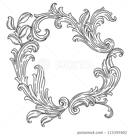 Floral frame in baroque style. Decorative curling plant. 113395902