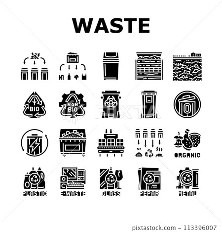 waste sorting garbage plastic icons set vector 113396007