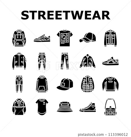 streetwear cloth fashion urban icons set vector 113396012