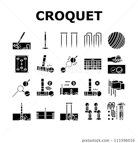 croquet mallet game ball icons set vector croquet mallet game ball icons set vector 113396016