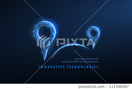 Pins. Abstract vector three pin icon isolated. Transportation delivery, map location, transport logistic, tourism navigate, route path concept 113396067