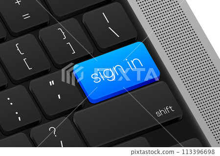 Sign in button. Computer Keyboard. Word on pc computer keyboard. Vector illustration. 113396698