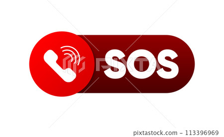 SOS button. Emergency help sign symbol. Calling 911 for help. SOS signal. Vector illustration. 113396969