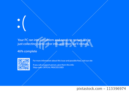 Interrupt request level classic blue screen of death error. Error device, software and hardware problem. Vector illustration. Interrupt request level classic blue screen of death error. Error device, software and hardware problem. Vector illustration. 113396974