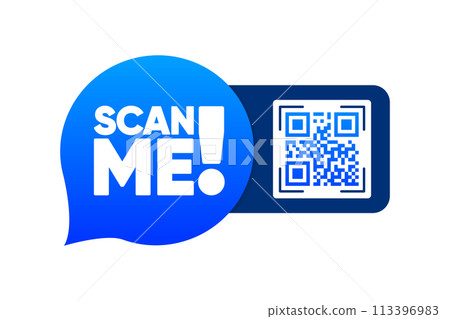 Scan Me. QR code scan for smartphone. Qr code sticker. QR code for mobile app, payment and phone. Vector illustration. Scan Me. QR code scan for smartphone. Qr code sticker. QR code for mobile app, payment and phone. Vector illustration. 113396983